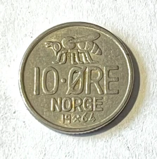 1964 Norway 10 ore Coin Honeybee Insect Animal European Wildlife