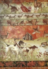 Country Fields dogs outdoors wildlife deer fall leaves stripe Blue Hill fabric