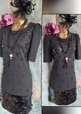 River island black beaded sequin 20s gatsby flapper occasion evening dress 8 10 