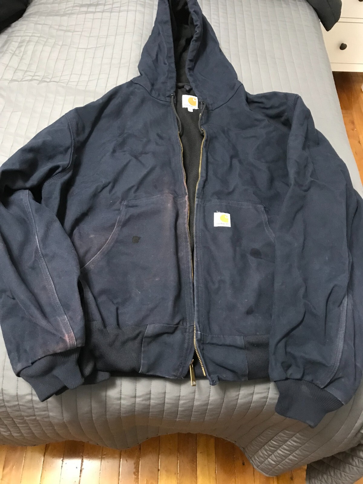 Carhartt 2XL Made in USA Hooded Jacket Navy Helmets To Hard Hats eBay