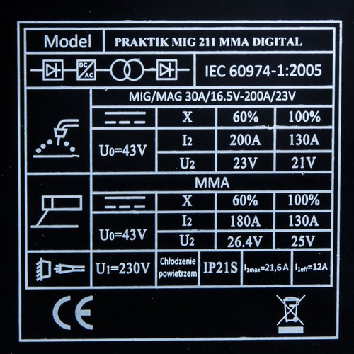 MIG MAG 200A Protective Gas & Fill Wire Welding Machine with MMA - Inverter IGBT - Cart - Picture 10 of 13