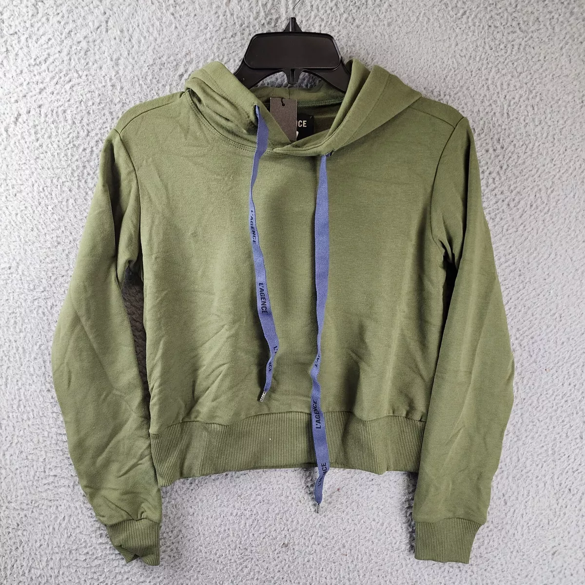 L AGENCE Elle Hoodie Sweatshirt Women s XS Olive Ribbed Trim Pullover Longsleeve