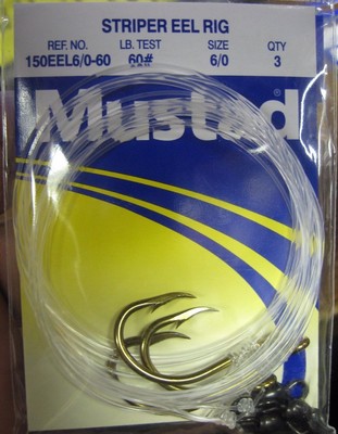 Mustad Striper EEL Fishing Rigs 60 Lb Line 6/0 Snelled Hooks 150EEL6/0