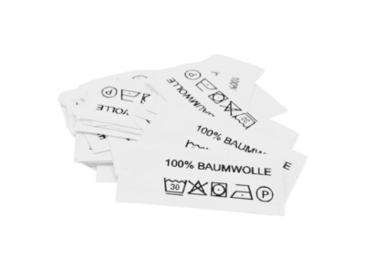 50 Textiletiketten 100% Baumwolle auf Polyestertaft