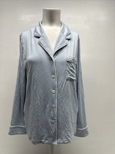 Cozy Earth Sleepwear Top Shirt Long Sleeve Bamboo PJ Pajama Blue White Womens XS