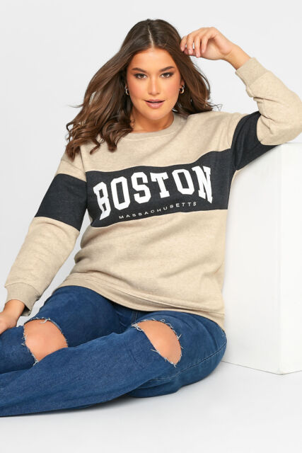 Yours Curve Plus Size Beige Brown 'Boston' Colour Block Sweatshirt