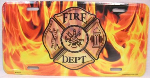 Fire Dept Fighter Flames License Plate Car Truck Tag Fireman Firefighter Rescue - Picture 1 of 1