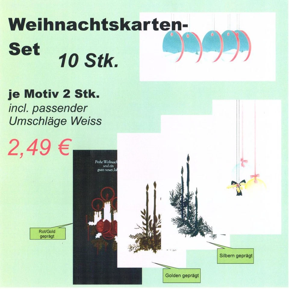 MARKENLOS 10 Stück Weihnachtskarten, Klappkarte mit Umschlag Set 10
