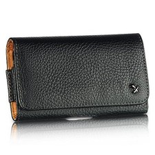 Funda de cuero con clip para cinturón horizontal negra para LG Leon C40 Risio Tribute 2
