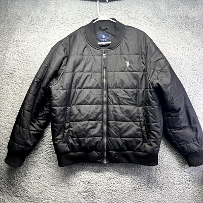 U.S. Polo Assn. USPA Varsity Bomber Puffer Black Jacket Size XL