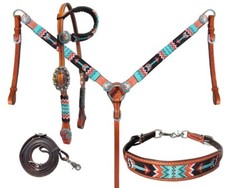 Leather Western Tack Set With Headstall ,Breast Collar and Reins.
