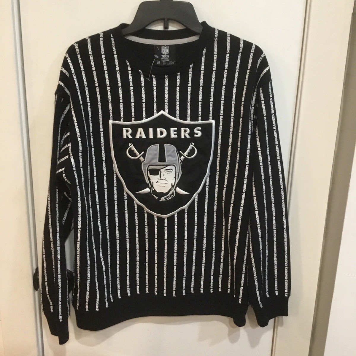 NFL Team Apparel Stitched RAIDERS Striped Spell out Sweatshirt