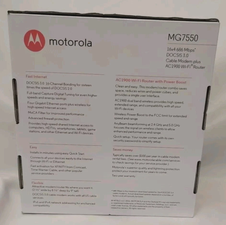 Motorola MG7550 16x4 High Speed Cable Modem - Black New-Tested - Image 2 of 4