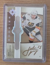 Jake Leschyshyn 21-22 UD Ultimate Collection Rookie Emblems Gold Auto /49 Vegas