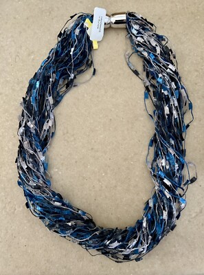 Necklace Grays  & Blues Ribbons, 26'' Length, Magnetic Closure, Polyester, New