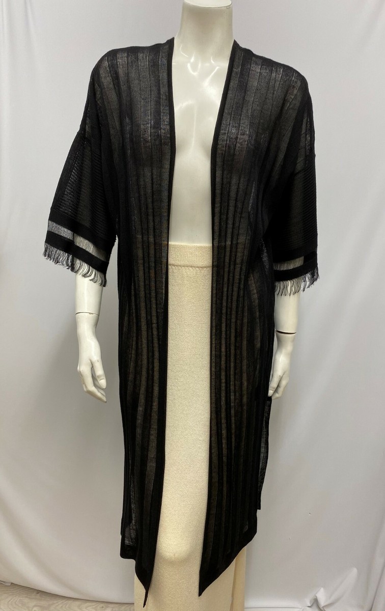Karen Millen Duster Jacket NWT Black Sheer Fringe Edges On Sleeves