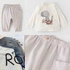 NWT Zara Baby Boy Dinosaur Shirt Joggers Outfit Boho Pointelle Wild 1-3m LOT