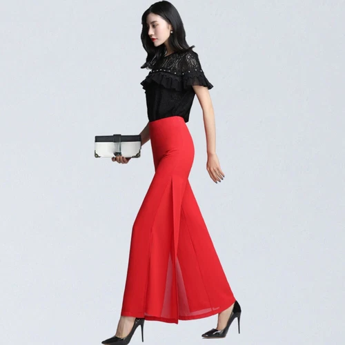 Damen Chiffon Tanzhose Schlitz weite Beine Hose Freizeit Maxi Culotte Modern - Bild 8 von 23