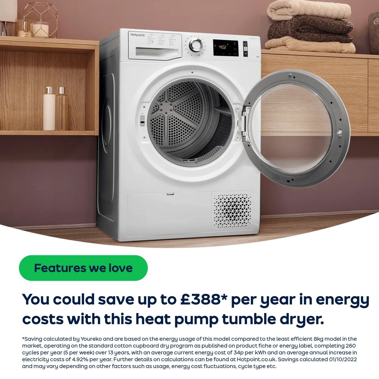 Hotpoint NTM1182XBUK ActiveCare A++ Heat Pump Tumble Dryer Heat Pump 8