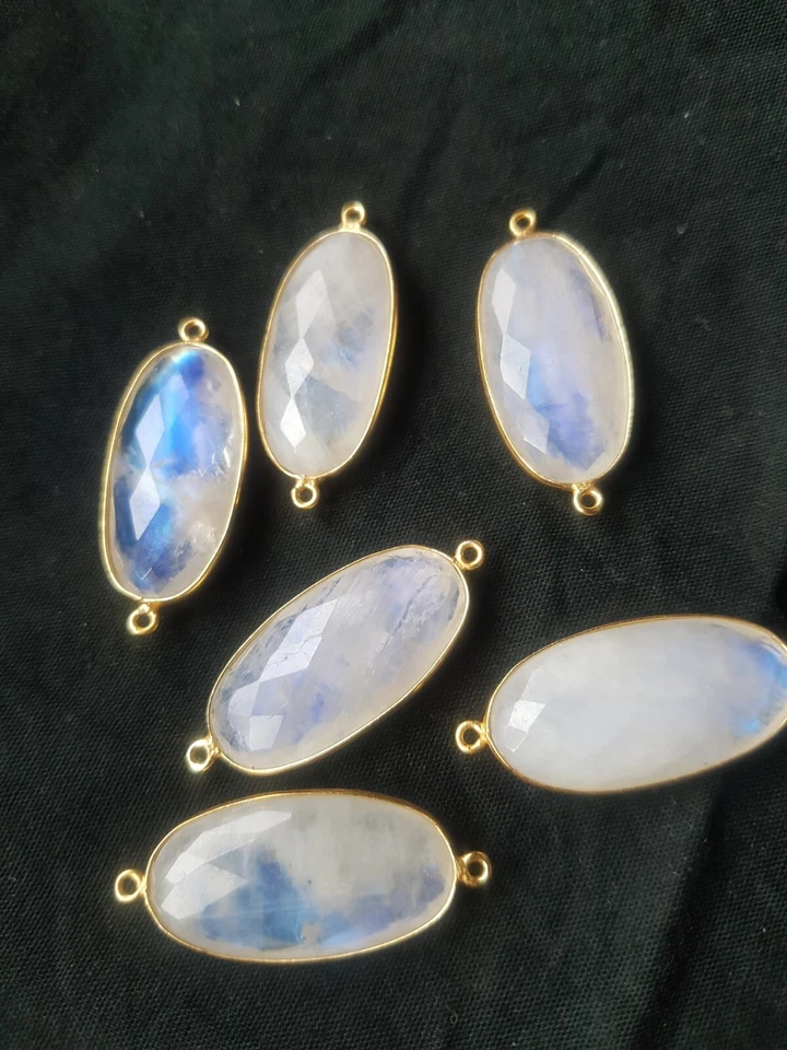 Arco iris blanco piedra lunar óvalos piedras preciosas bisel conector para joyería suministro artesanía Foto 4 de 4