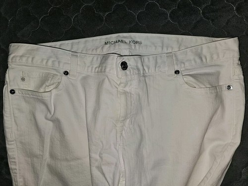 Pantalones de mezclilla ajustados Michael Kors blancos de pierna recta con cierre de botones 14 - Imagen 4 de 7