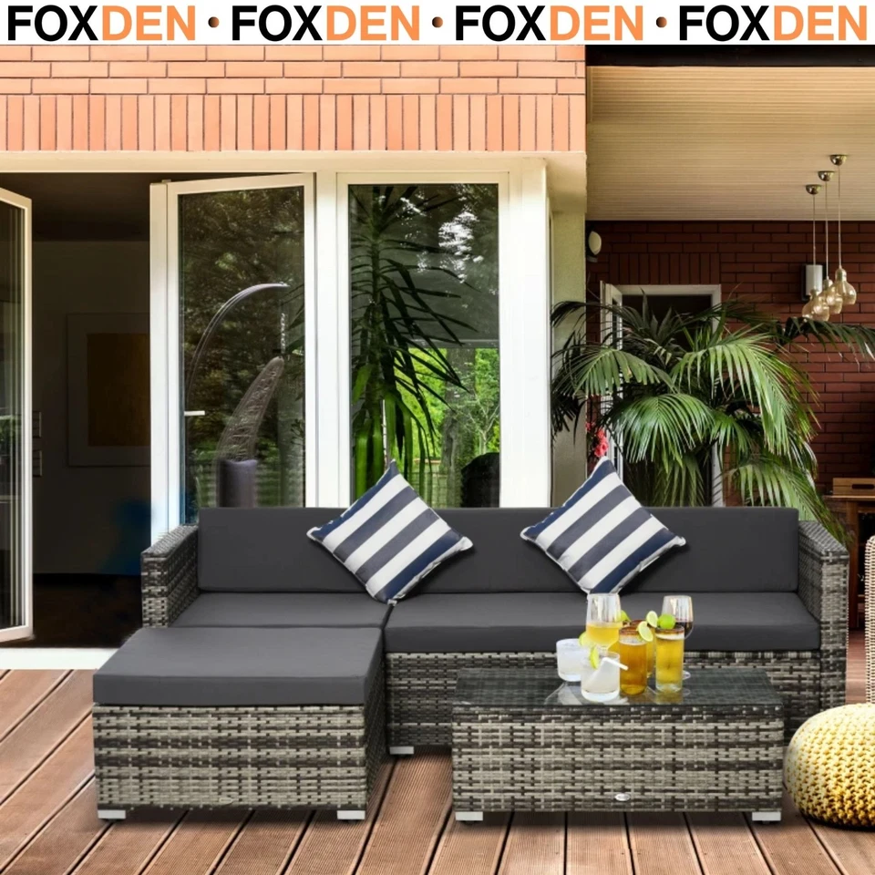 Outsunny 5 PC Rattan Sofa Set Patio Wicker Table Chair Dark Grey