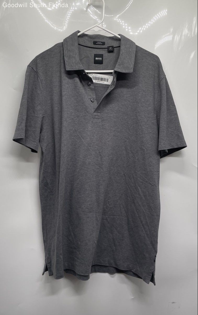 Hugo Boss Mens Gray Short Sleeve Spread Collar Slim Fit Polo Shirt Size XXL