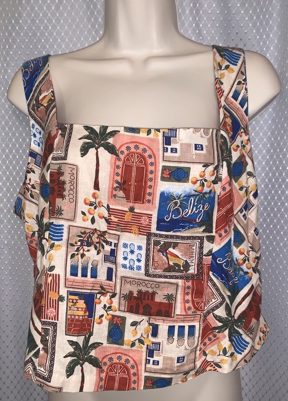 Maurices Postcard Print Linen Blend Corset Tank Large Vacation Resortwear Euro