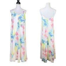 Vince Camuto 14 Sleeveless V-Neck Watercolor Print Chiffon Flowing Maxi Dress