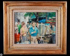 Vintage Original Impressionist Oil on Board "Parisian Painters at Montmartre"
