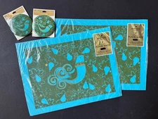 NEW Rare 16 Hallmark *PARTRIDGE Pears PAPER PLACEMATS 24 COASTERS MCM Gold Blue