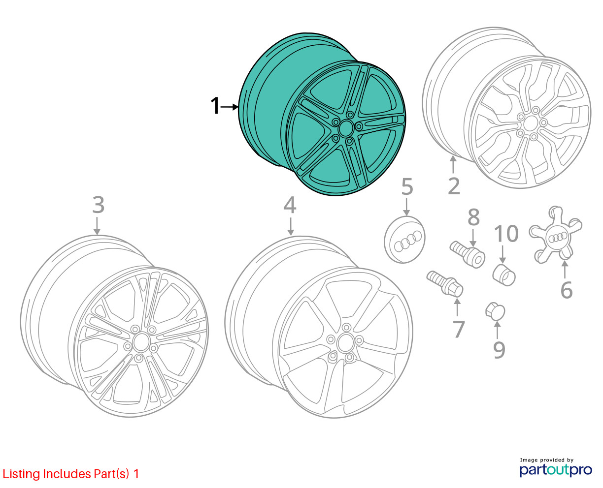 2011-2014 AUDI R8 19x11 REAR FIVE DOUBLE SPOKE WHEEL RIM TITANIUM FINISH OEM