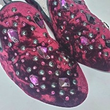 Donald J Pliner Mule Jeweled Burgundy Velvet Slip On Flat BAZSP-VR