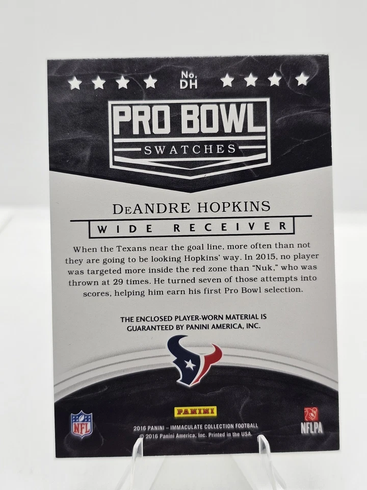 2016 Panini Immaculate DeAndre Hopkins Pro Bowl Swatches/49 Player Worn - Image 2 of 2