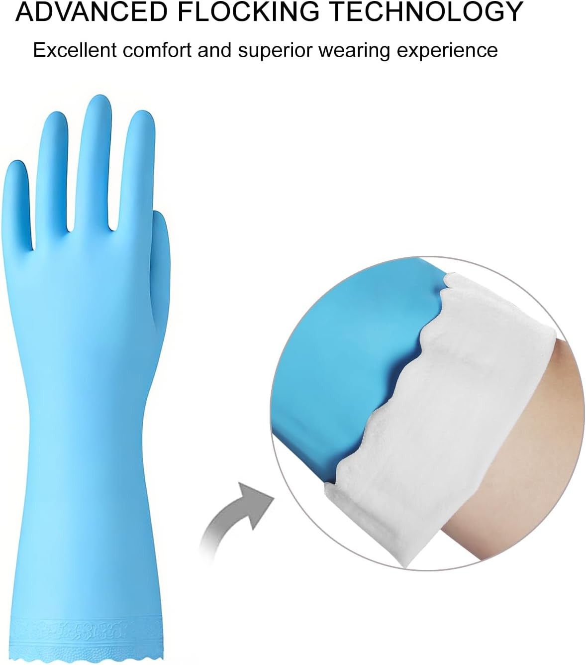 Rubber Cleaning Gloves - 3 Pairs Latex Free Kitchen Cleaning Gloves with Cotton.