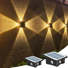 4 LED Solar Fence Lights Outdoor Garden Patio Yard Pathway Deck Steps Wall Lamp