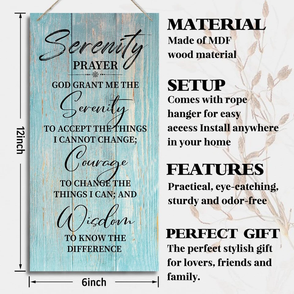 Serenity Prayer Wooden Wall Decor Sign, 12X6 Inch Rustic Plaque - Image 2 of 4