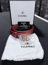 CHANEL Burgundy Leather Women’s Belt, Size 90/36 Adjustable Italy CC Logo (NEW)
