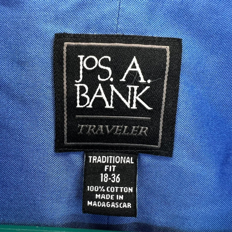 Jos A Bank Traveler Button Down Traditional Fit Shirt Men 2XL 18-36 Blue NEW - Image 3 of 4
