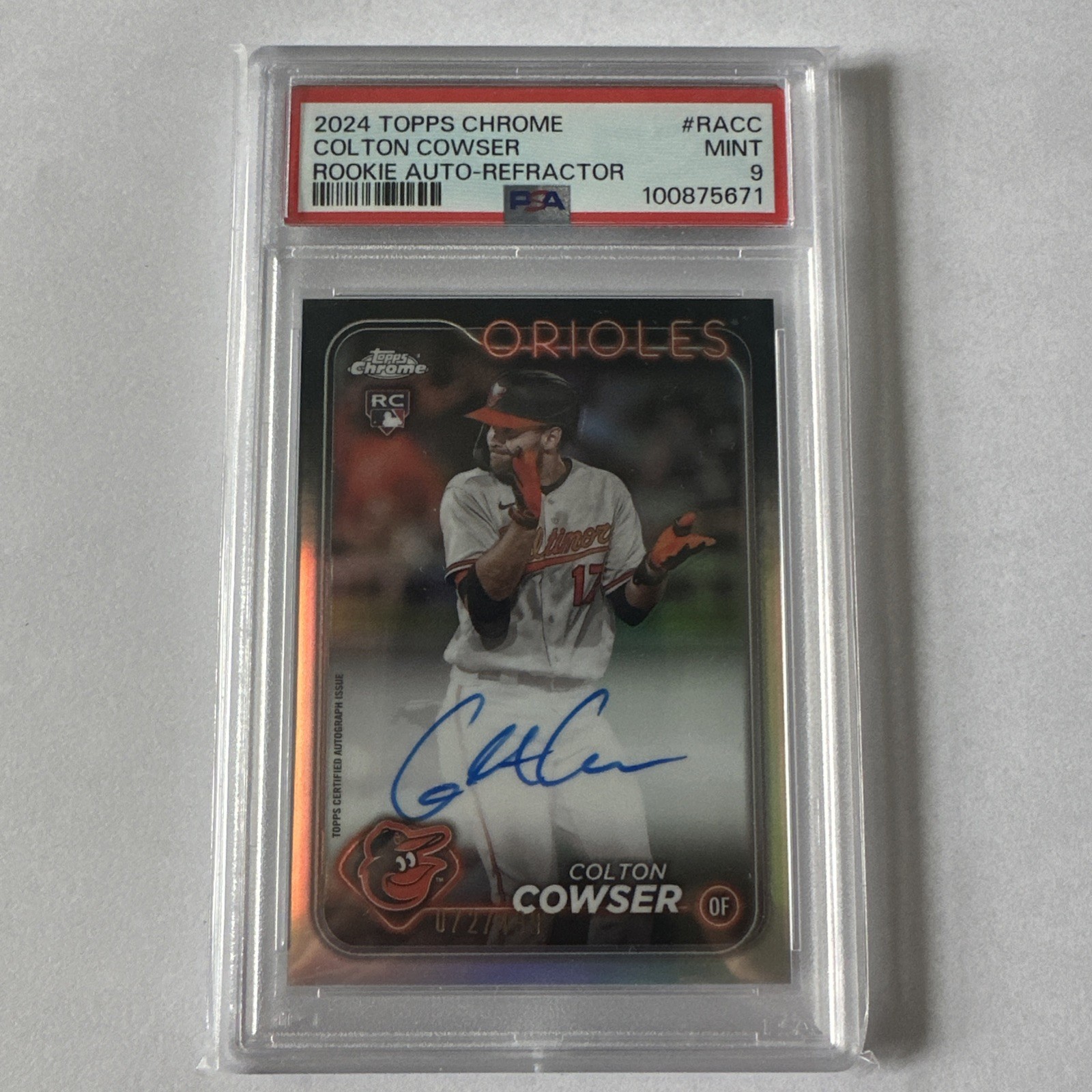 2024 Topps Chrome Colton Cowser #RACC Rookie Auto Refractor /499 - PSA 9