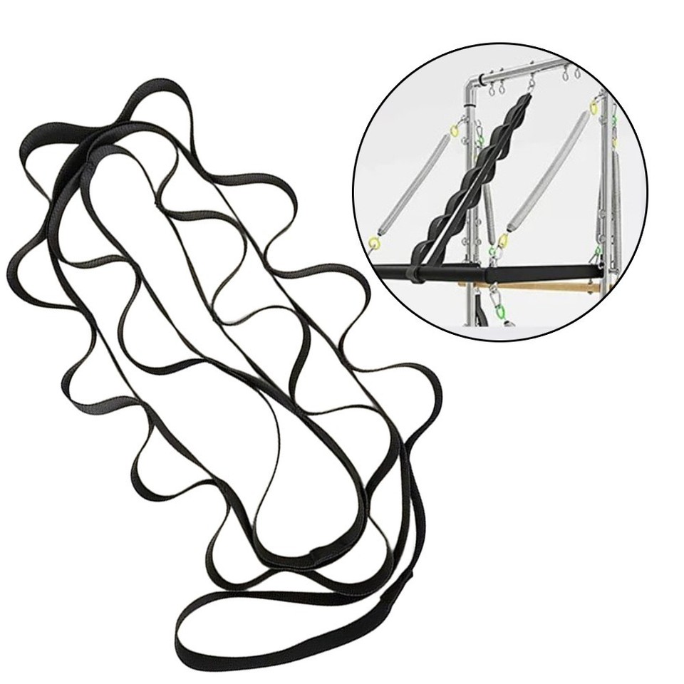 For Pilates Reformer Stretching Strap 80cm Black 3.8cm Wide Multi Loop ...