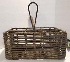 Wire Wicker Look Utensil Caddy Picnic Table Bottle Holder 6 Sections w Handle