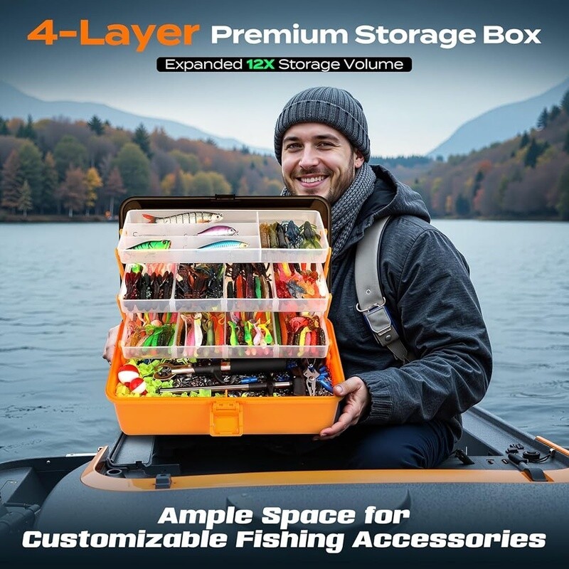 Large 4 Layer Tackle Box W/ 547Pcs Fishing Lures Kit Pliers Hooks Weights Gear - Image 3