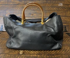 Mark and Graham Tortoise Elisabetta Leather Handbag Black Mono Removed- Read