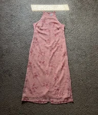 Vintage Fashion Bug Halter Dress Size 12 Pink Floral Maxi Cottagecore 90s Y2K
