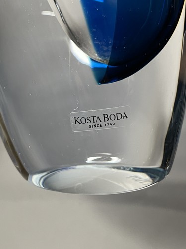 Kosta Boda Goran Warff Signed Clear and Blue Art Glass Vase - Sweden 49809 - Picture 8 of 16