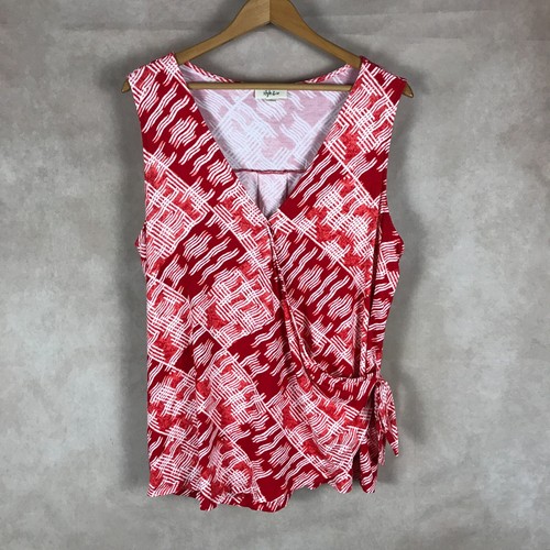 STYLE & CO Red Printed Faux-Wrap Sleeveless Knit Top NEW XL