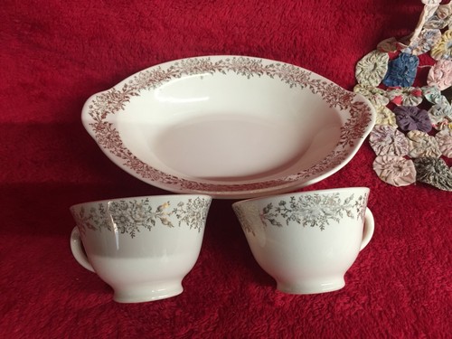 Vtg 4 Pc Taylor Smith Taylor 2 Serving Bowls 2 Cups Cream Gold Floral Filigree - Picture 7 of 15