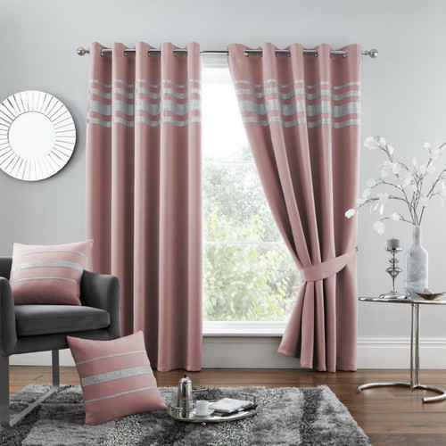 Thermal KENDAL Diamante Blackout Curtain Pair Ready Made Eyelet Ring Top Curtain - Picture 66 of 68