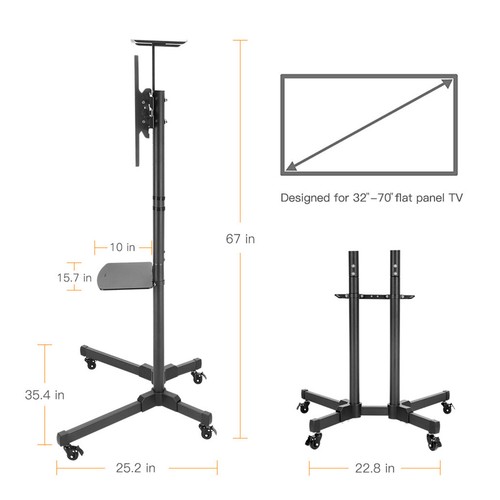 Wisfor Mobile Floor TV Stand for 32- 70" LCD LED Mount Trolley Monitor Holder - Picture 6 of 12